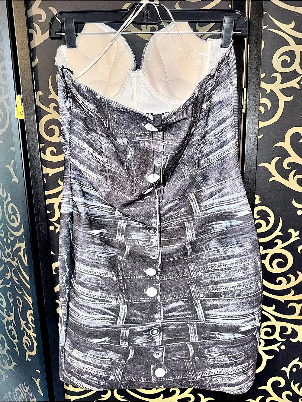 Fashion Nova Valery Bandage Mini Dress Denim Print Mini Dress Black & White Size - Picture 2 of 6